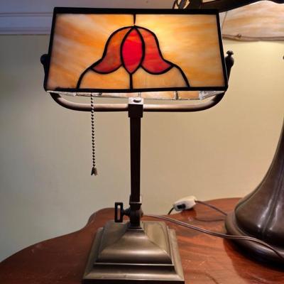 Antique slag glass adjustable desk lamp with tulip design