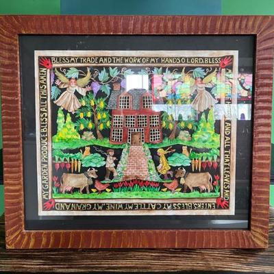 Framed American folk art paper cutting from upstate New York, by Pamela Dalton
