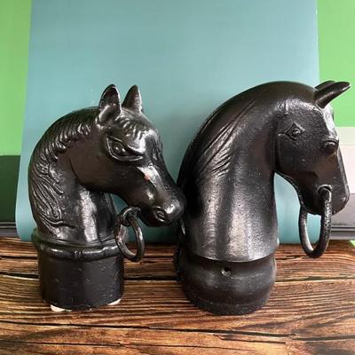 Antique cast iron horse head hitching posts
