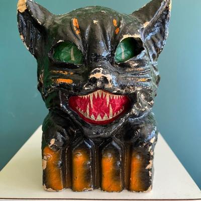 Vintage 1930s, 1940s papier mache jack â€˜o lanterns and black cats, made in USA and Germany