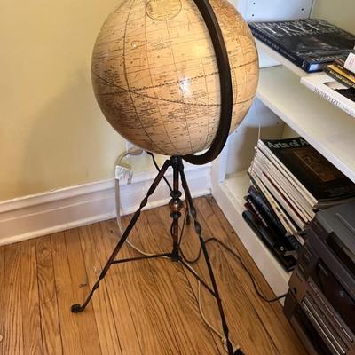 Antique Cram globe, 1912-1918, mounted in a cast iron stand