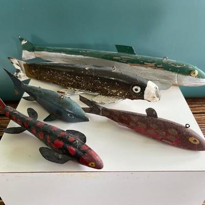 Antique ice fishing lures and a hand forged iron ice fishing spear from upstate New York