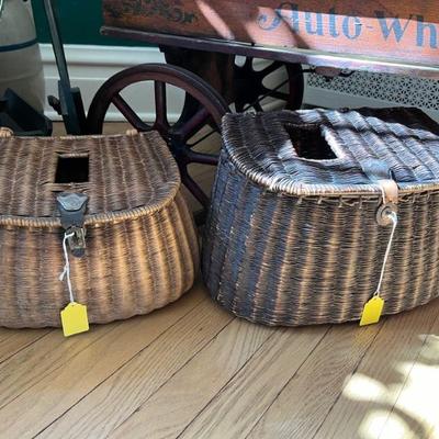 antique wicker fishing baskets
