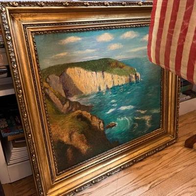 antique oil painting of Dover coast