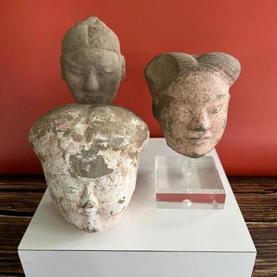 A collection of Han Dynasty terracotta heads, fragments of tomb figures, 3rd century 