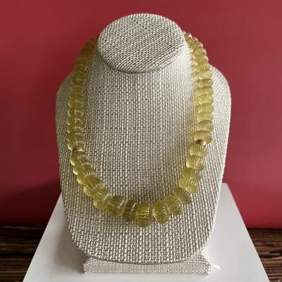 Carved citrine beaded necklace with 14K gold clasp