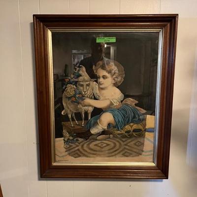 very fun and weird, and just a little creepy in a good way, 19th century framed prints of children with dogs and goats