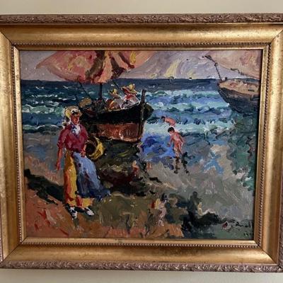 impressionist style seaside scene, signed A. Rowell, 1999
