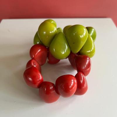 Funky, chunky red and green modern bracelets