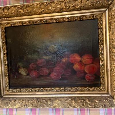 Antique painting, still life of plums