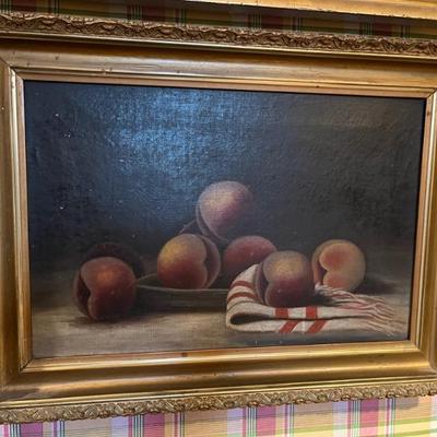 Antique painting, still life of peaches