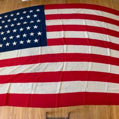 Large 45 star American flag, 8â€™ x 12â€™, all sewn including sewn stars, linen, some small holes, dates 1896-1908