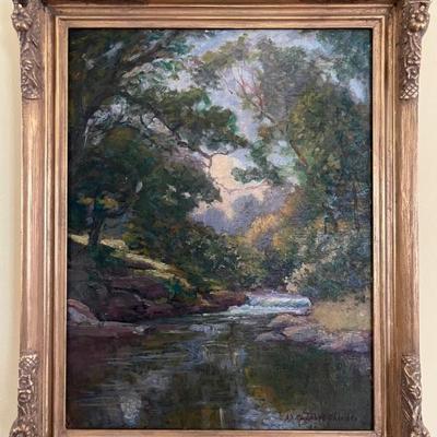 Impressionist style landscape, signed A.B. Campbell-Shields, depicting a lovely wooded glade