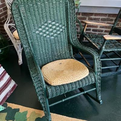 1920s Heywood-Wakefield wicker chairs, settees and tables, green and white