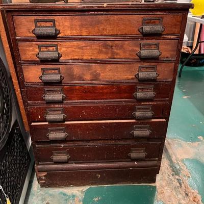 Late 19th century antique flat file chest from Hamilton with original hardware