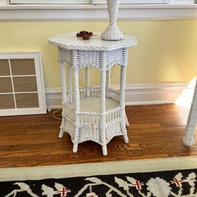 1920s Heywood-Wakefield wicker chairs, settees and tables, green and white