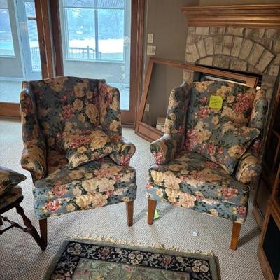 Wing back floral chairs