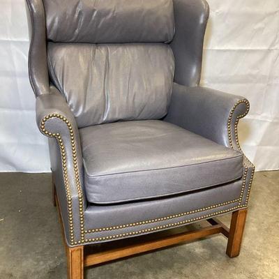 KEKA103 Whittemore Sherrill Leather Chair (#1)	Very nice, clean, grey leather, wing back easy chair by renowned furniture manufacturer...