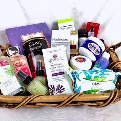 STDA901 Large Basket Filled With Lotions & Potions	Anti wrinkle creams by Olay, Neutrogena, Â L'OrÃ©al, & others. Â 
