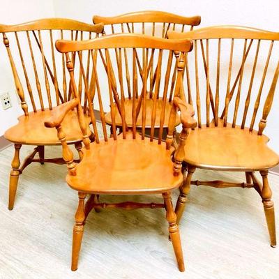 KEKA926 Vintage Ethan Allen Captains Chair & Other Dining Chairs #2	1 Ethan Allen Dining Chair in Nutmeg finish; 3 armless dining chairs...