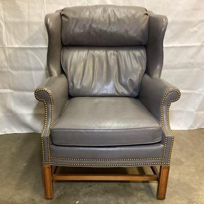 KEKA104 Whittemore Sherrill Leather Chair (#2)	Very nice, clean, grey leather, wing back easy chair by renowned furniture manufacturer...