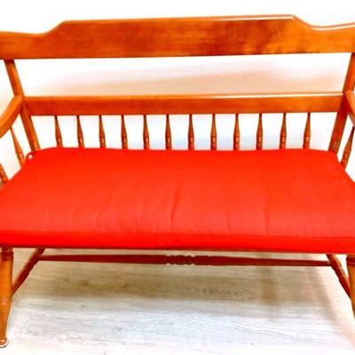 KEKA927 Wooden Ethan Allen Bench & Cushion	Ethan Allen by Baumritter, Vermont wooden bench with removable Sunbrella cushion.
