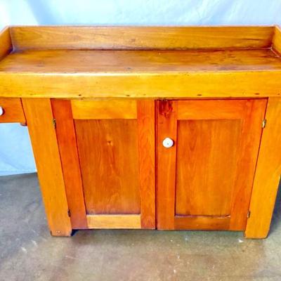 KEKA930 Very Old Wooden Dry Sink Cabinet	Rustic style dry sink cabinet or potting bench contains 2 shaker style doors that open revealing...