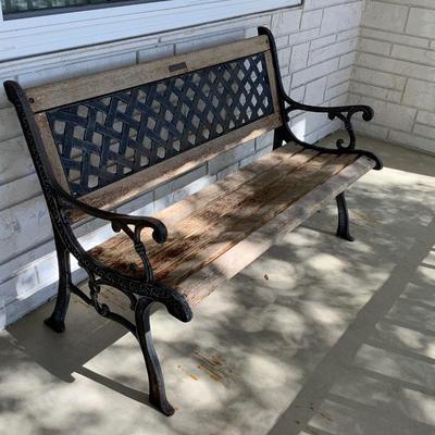 Cast iron and wood porch bench