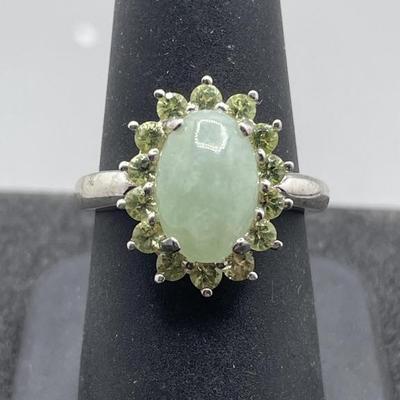 925 Silver Green Jade Ring, Size 8, TW 4.2