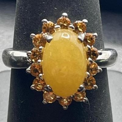 Sterling Silver Yellow Jade Ring, Size 8, TW 4.35g