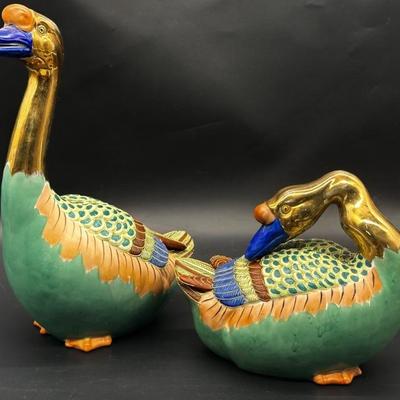 (2) Vtg. Ceramic Geese from Andrea by Sadek, Japan