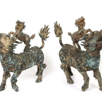 Pair of Legendary Chinese Qilin Statues