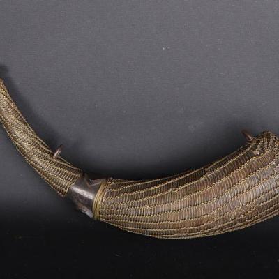 African 19th C. Brass Wire Wrapped Powder Horn
