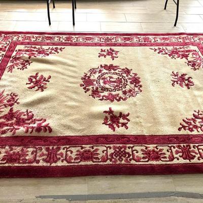 Deep Pile Cream and Red Wool Rug