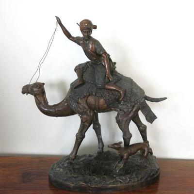 Bronze Hunter and Dog Figurine