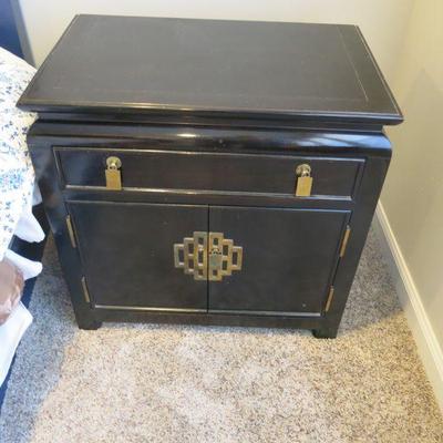 Century Chinese Chin Hua Black Lacquer Bedside Table