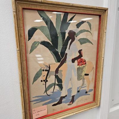 Jamaican man and his donkey watercolor from the 40s by RV Mandeville