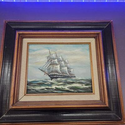 Ship on the high seas  oil on board by  Roger Hines