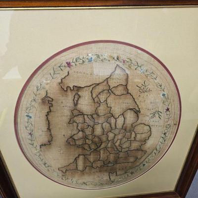 1790 George III era needlepoint sampler map of England