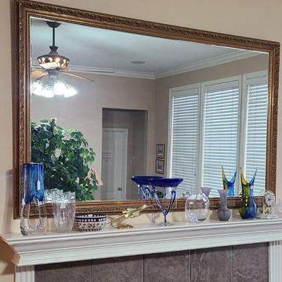 Large Mantle Mirror and Glassware
