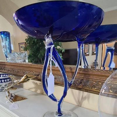 Cobalt Blue & Clear Dish - Jellyfish Shaped