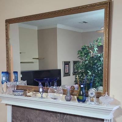 Large Mantle Mirror and Glassware