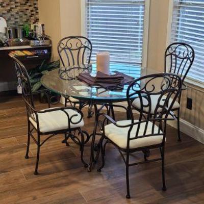 Glass Top and Metal Breakfast Table with 4 Chairs