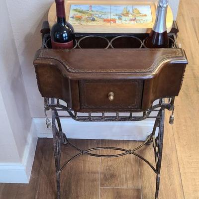 Wine Table - Wood with Wrought Iron Base