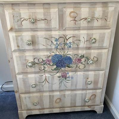 Flowers & stripes Handpainted 4 drawer chest