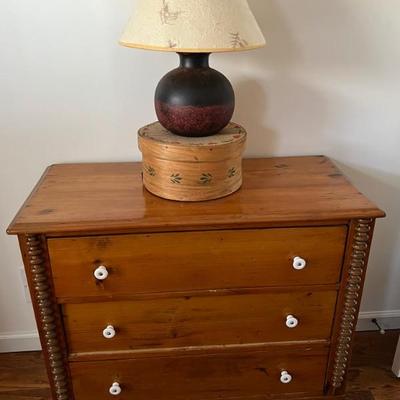 Cottage pine chest & small table lamp