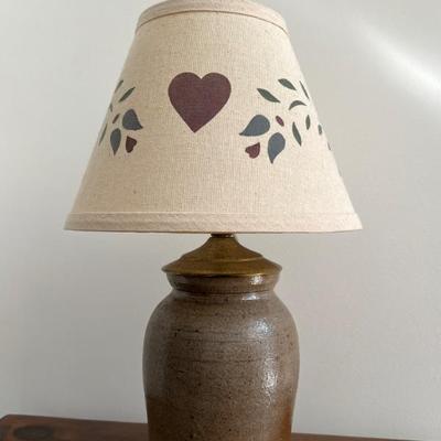 Stoneware lamp with stenciled shade