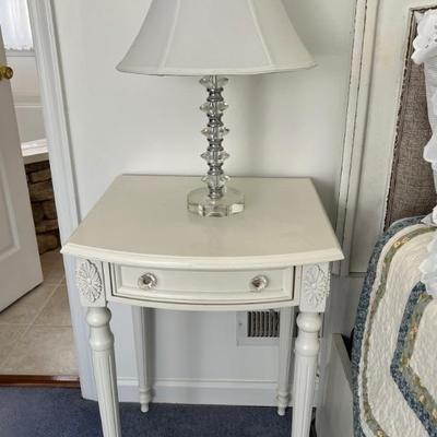 Elegant white side or bedside table, Bohemian style lamp