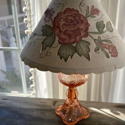 Vintage pink hurricane lamp/shade