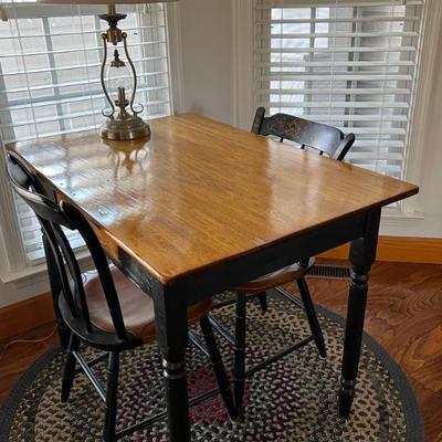 Pine & painted dining table & chairs